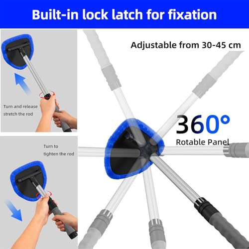 desin Windshield Cleaning Tool, Car Window Cleaner Windshield Cleaner with 4 Reusable and Washable Microfiber Pads and Extendable Handle Auto Inside Glass Wiper Kit - Image 3