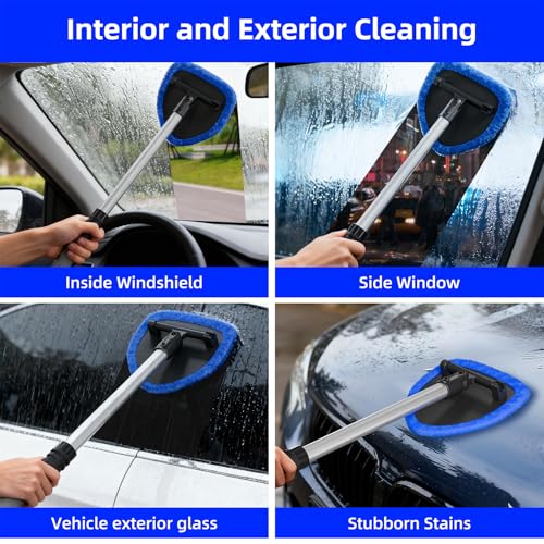 desin Windshield Cleaning Tool, Car Window Cleaner Windshield Cleaner with 4 Reusable and Washable Microfiber Pads and Extendable Handle Auto Inside Glass Wiper Kit - Image 5