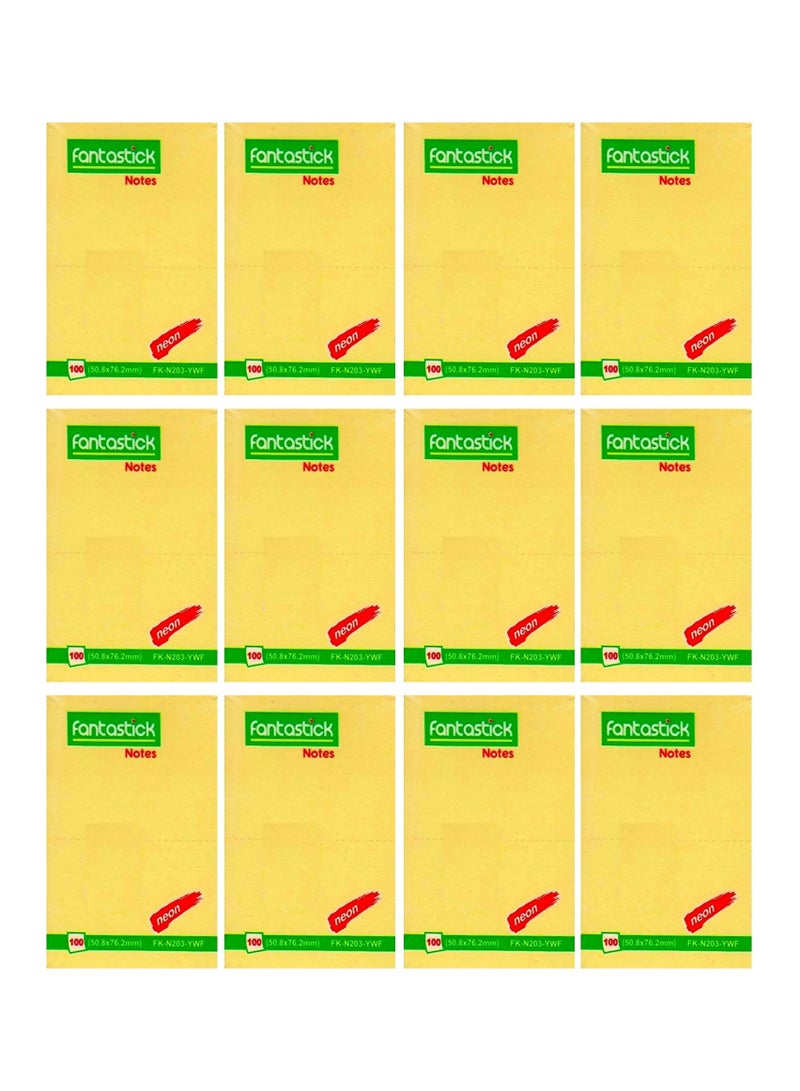 Fantastick 12-Piece Sticky Notes 2x3 Inch Size Neon Yellow - Image 1