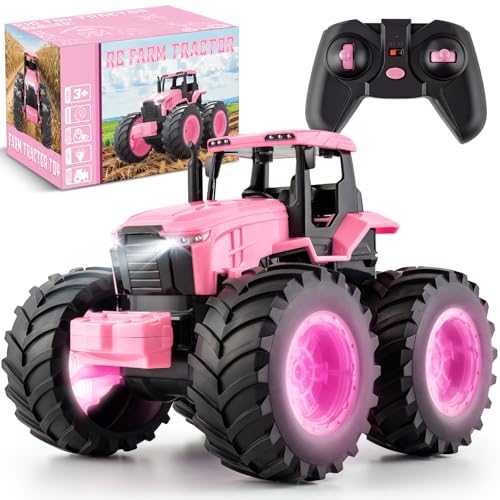 IJIGU Remote Control Tractor Toys Light Up Farm Monster Trucks Toy for Boys Girls 3 4 5 6 7 Year Old 24 Ghz RC Tractor Toys Ideal Christmas Birthday Gifts for Kids - Image 1