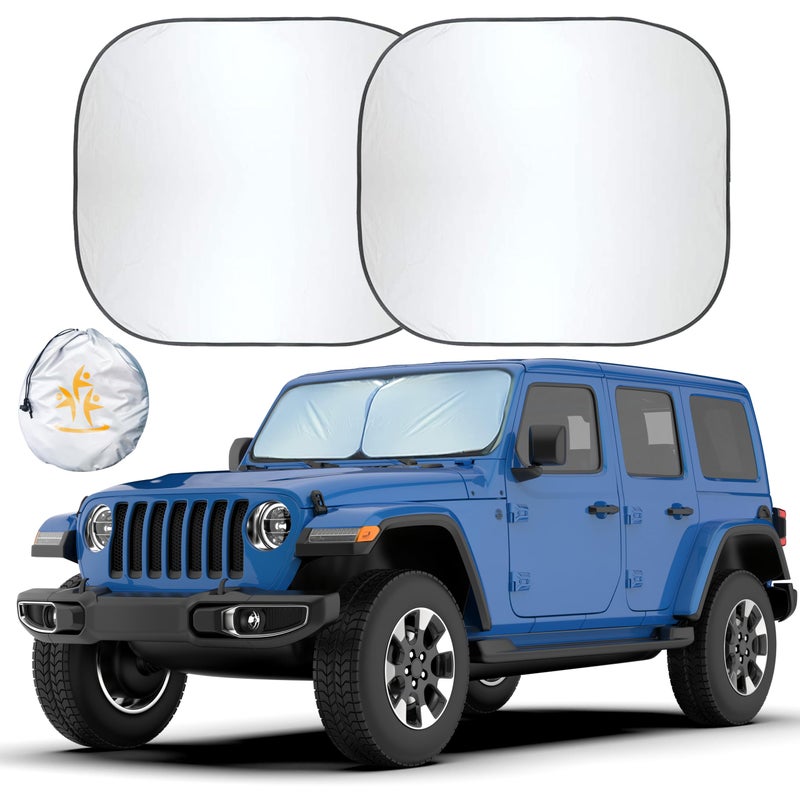 EcoNour 2Piece Windshield Sun Shade for Jeep Foldable Jeep Wrangler Sun ShadeJeep Gladiator Sun Shade fit for Jeep Wrangler JL JLU 20182025 Jeep Gladiator 20202025 Keeps Car Interior Cooler