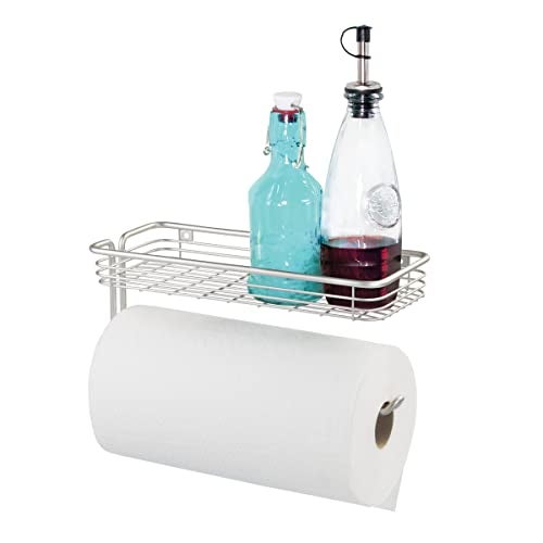 InterDesign iDesign Classico Steel Wall Mounted Paper Towel Holder with Shelf Paper Towel Dispenser for Kitchen, Bathroom, Laundry Room, Garage, Office , Satin - Image 1