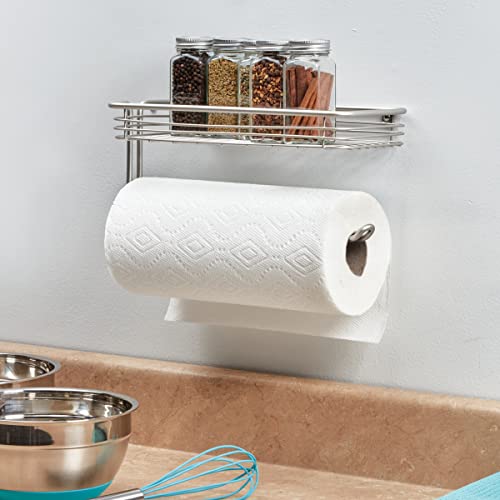 InterDesign iDesign Classico Steel Wall Mounted Paper Towel Holder with Shelf Paper Towel Dispenser for Kitchen, Bathroom, Laundry Room, Garage, Office , Satin - Image 3
