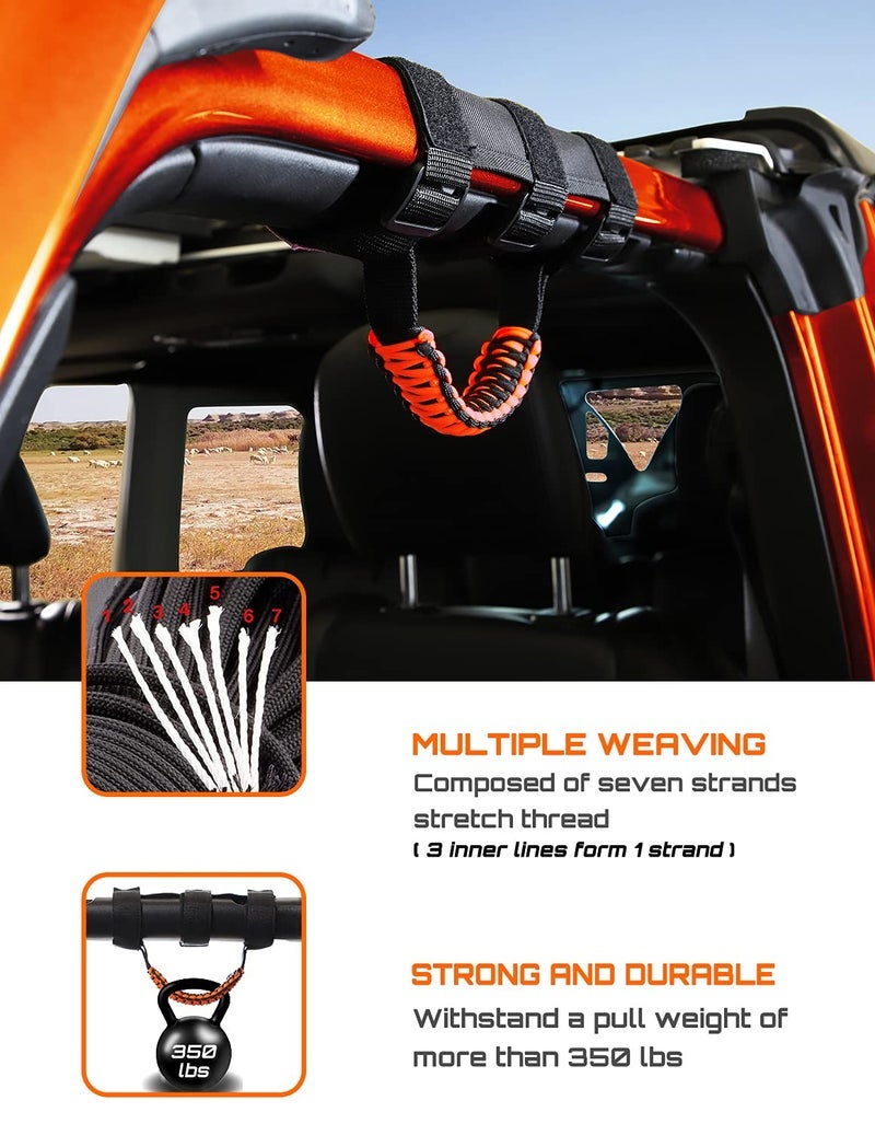 Savadicar مقبض قبضة مقبض Savadicar 4 x Roll Bar لجيب رانجلر CJ YJ TJ JK JKU JL JLU وGladiator JT 1955-2023، ملحقات داخلية، نيون أورانج - Image 1