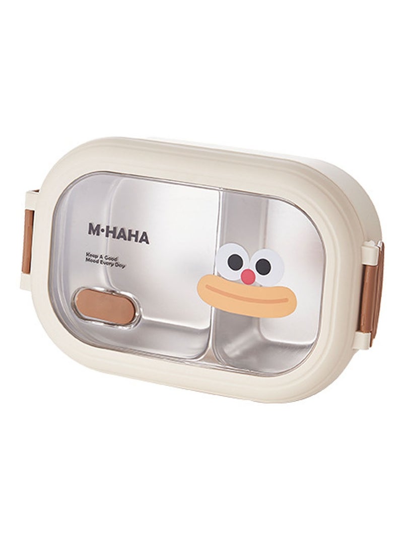 TYCOM Stainless Steel Lunch Box for Kid School Insulated Bento Lunch Box 2 Compartment Divided Lunch Containers with Lids Leakproof BFA Free Dishwasher Safe Smile White. 
