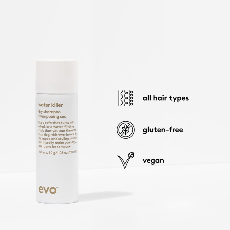EVO Water Killer Dry Shampoo - Absorbs Oil to Refresh Hair, Reduces Damage from Excessive Washing - Hair Styling Spray - Travel Size, 35g /1.1oz - Image 3