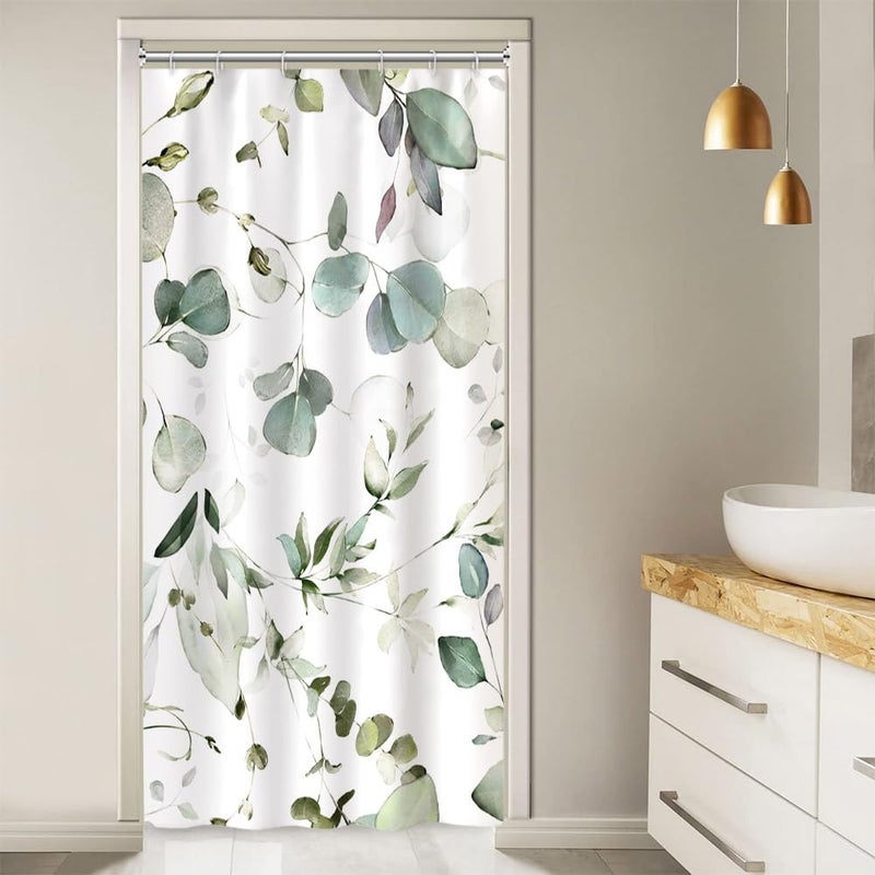Ruelvth Stall Shower Curtain  Green Eucalyptus Small Shower Curtain Set for Bathroom Waterproof Fabric Botanical RV Shower Curtain with Hooks  36x72 Inch - Image 1