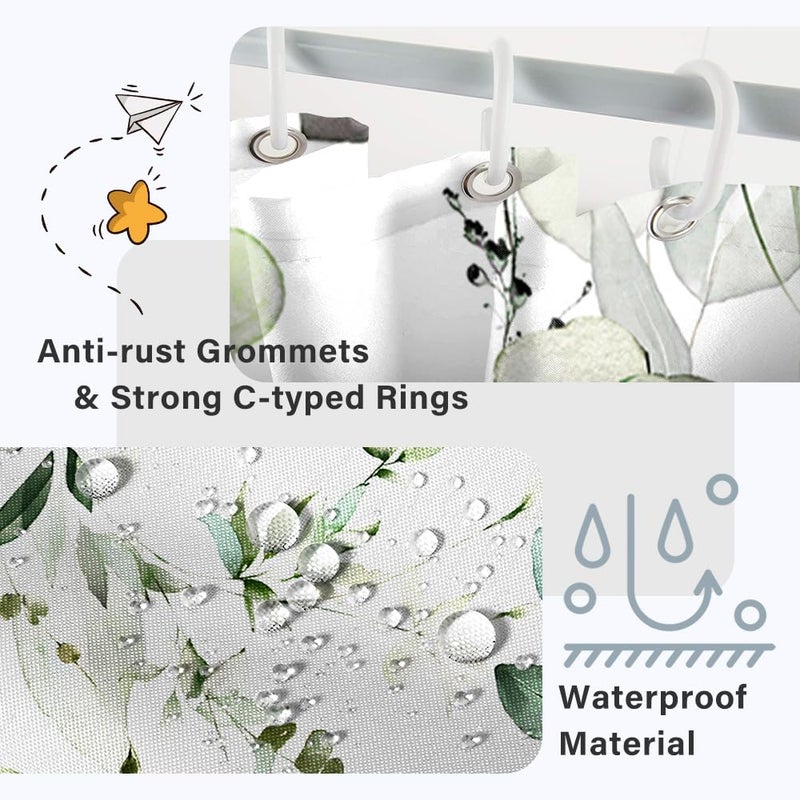 Ruelvth Stall Shower Curtain  Green Eucalyptus Small Shower Curtain Set for Bathroom Waterproof Fabric Botanical RV Shower Curtain with Hooks  36x72 Inch - Image 2