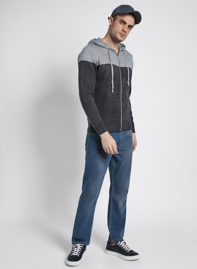 Dennis Lingo Men's Light Grey Mel 100% Acrylic Colourblocked Regular Fit Sweater  - Image 1