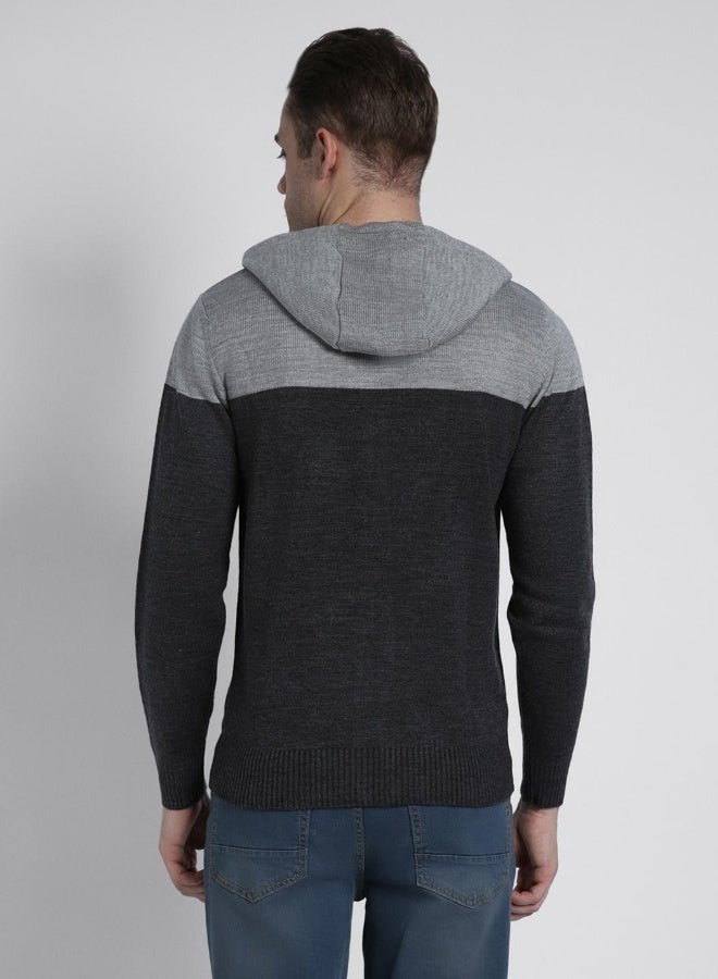 Dennis Lingo Men's Light Grey Mel 100% Acrylic Colourblocked Regular Fit Sweater  - Image 3
