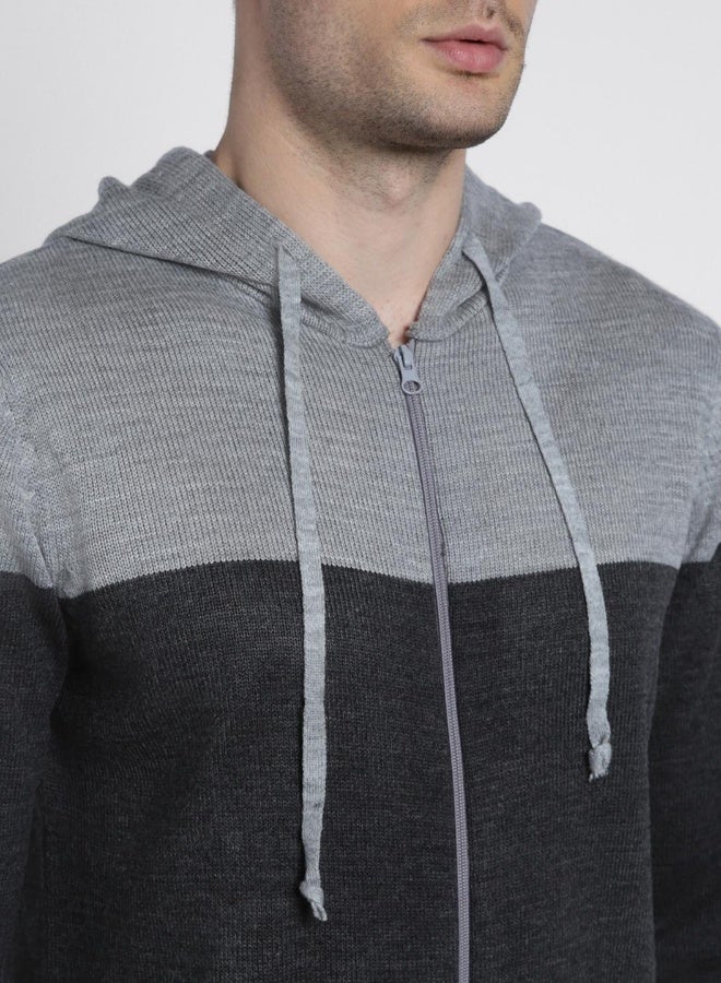 Dennis Lingo Men's Light Grey Mel 100% Acrylic Colourblocked Regular Fit Sweater  - Image 2