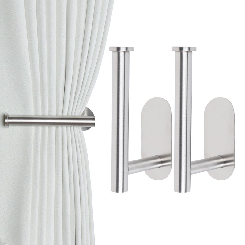 Groleca 2 Pack Adhesive Curtain Holdbacks - No Drill Curtain Tie Backs & Pull Backs (2, Silver) - Image 1