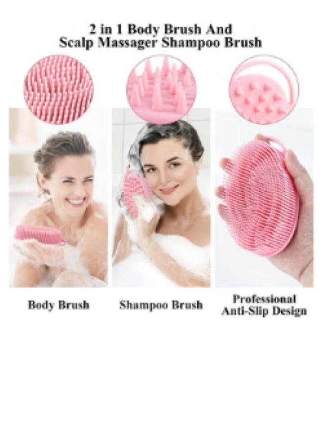 2-in-1 Silicone Bath & Shampoo Brush – Soft, Exfoliating & Scalp Massager, For All Ages (Pink) - Image 2