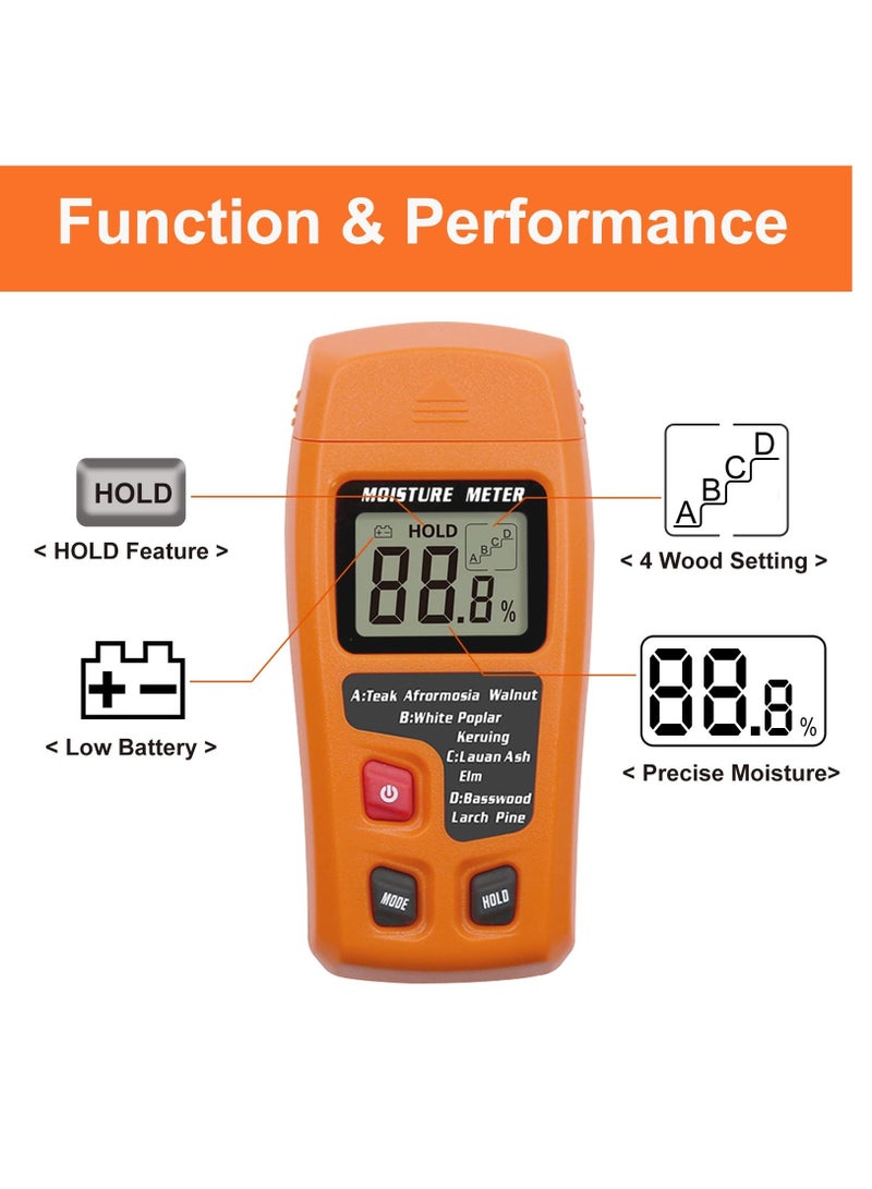 Zikra Wood Moisture Meter For Logs Firewood, Moisture Meter For Wood Firewood Moisture Meter For Lumber, Digital Moisture Detector, Pin-Type Water Leak Detector Tester For Wood Firewood Paper Floor, Yellow - Image 2