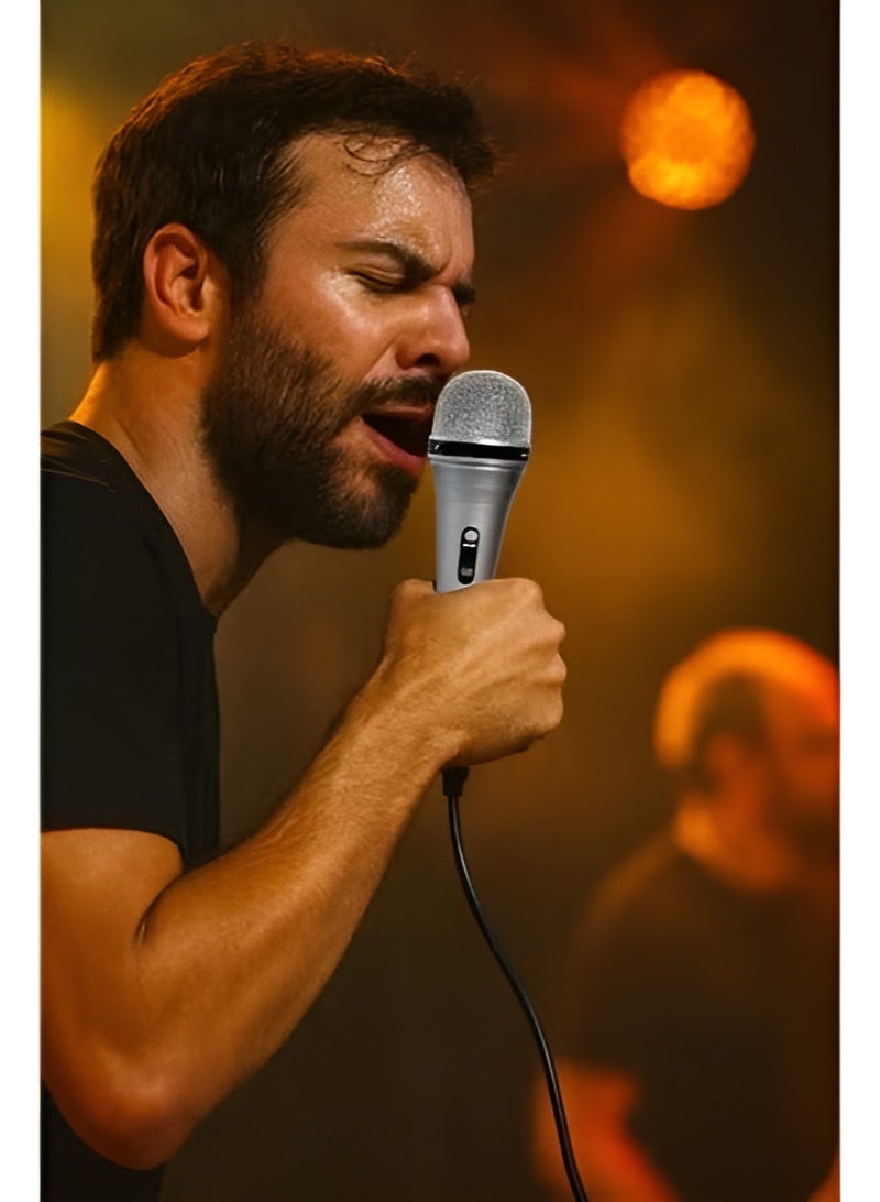 Dynamic Vocal Unidirectional Wired Microphone - Clear, Warm Sound - Ideal for Singers and Live Performances - Professional Recording - Professional Design - High Quality - Silver - Image 4