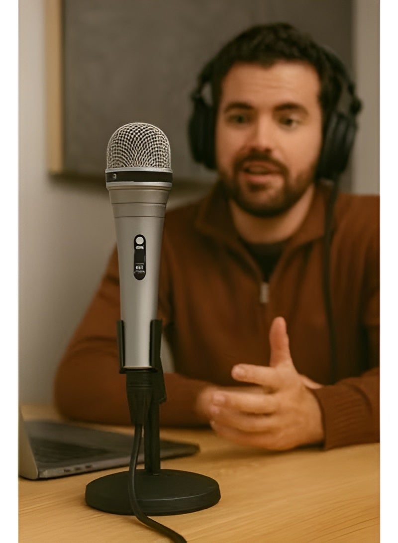 Dynamic Vocal Unidirectional Wired Microphone - Clear, Warm Sound - Ideal for Singers and Live Performances - Professional Recording - Professional Design - High Quality - Silver - Image 3