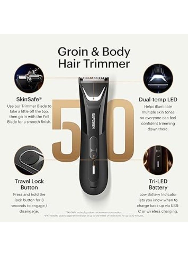 MANSCAPED® The Lawn Mower® 5.0 ULTRA Groin & Body Hair Trimmer – Dual-Head SkinSafe® Trimmer & Foil Blades, Waterproof Wet/Dry Groomer, USB-C Rechargeable with Travel Pouch, Men’s Ball Shaver - Image 4