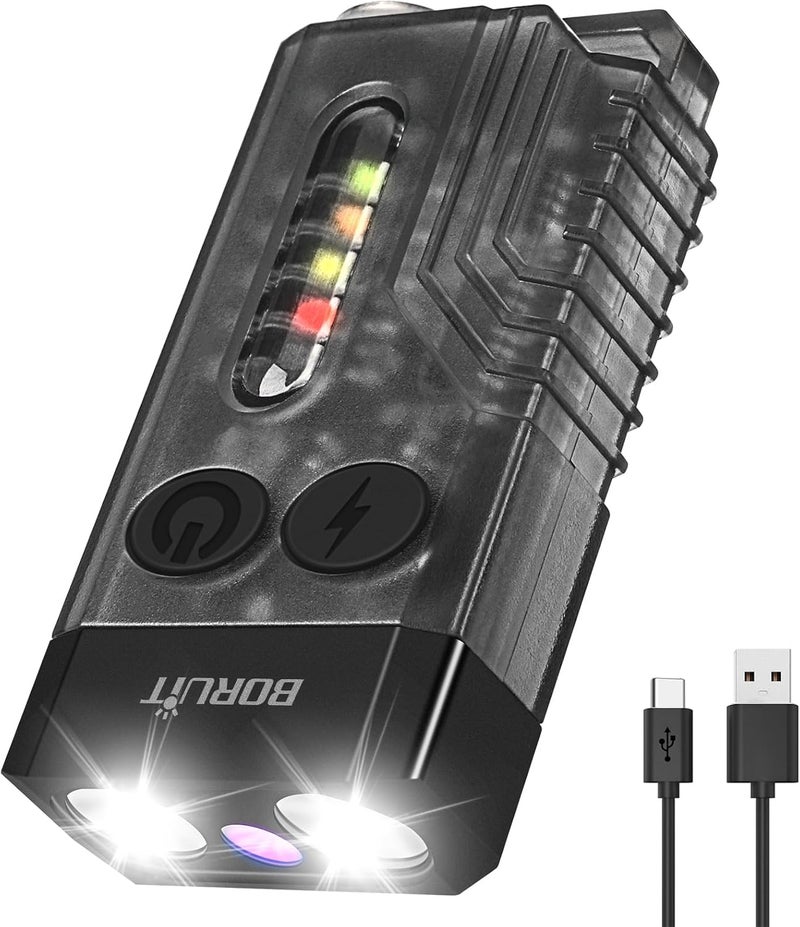 BORUIT V10 Mini LED Flashlight, 1000 Lumens Keychain with UV Light and Audible Alarm - Image 1