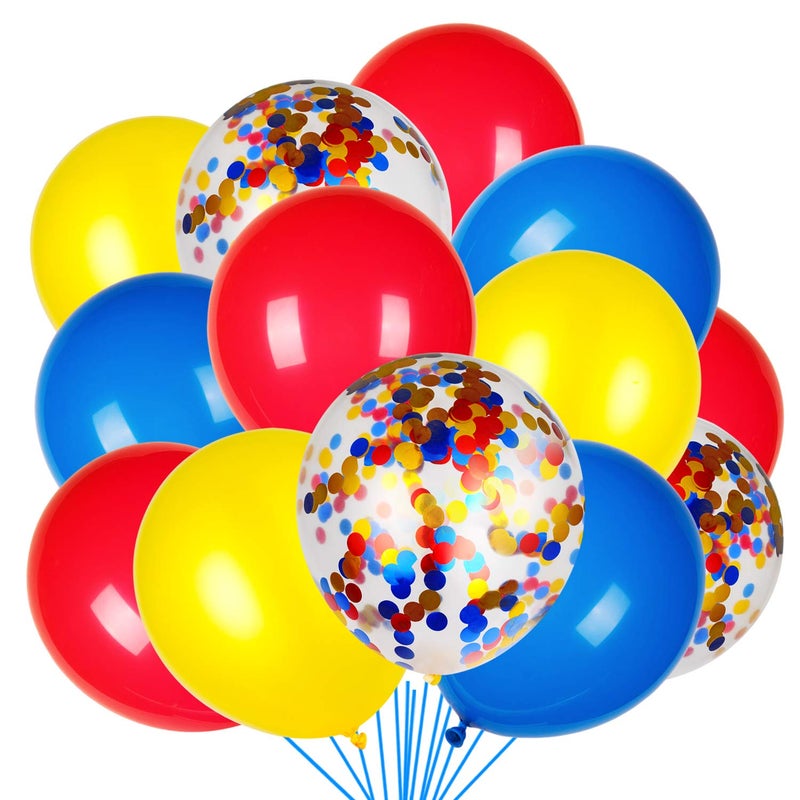 JOYYPOP Red Yellow and Blue Latex Balloons with Confetti Balloons for Paw Party Decorations Carnival Circus Birthday Party80 Packs - Image 2