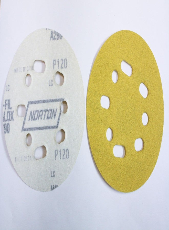 Norton 5" x 5 & 8 Hole Norton 04060 Yellow Hook & Sand Combo 5 & 8 Hole Hook & Loop Universal Vac Hole Power Sanding Disc, 120-Grit Coarse, 25-Pack - Image 3