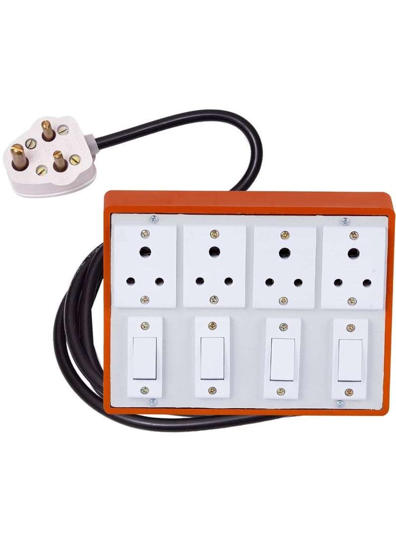 Cordnet Cordnet Premium Extension BoardWIth Brown Four Socket Four Switch 4 Meter Long Wire  - Image 1