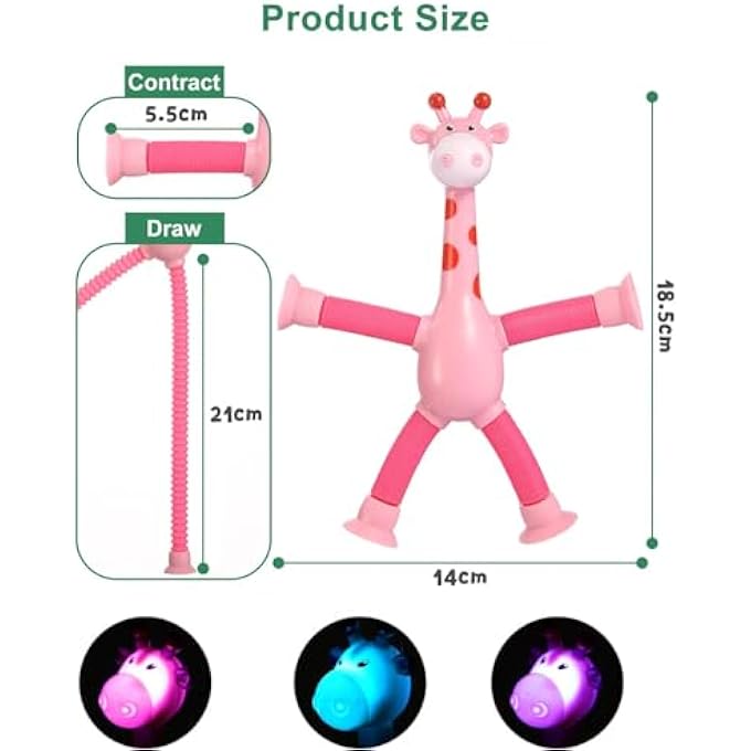 EHIOG Pack of 4 Telescopic Suction Cup Giraffe Toy, Telescopic Suction Cup Giraffe Toy, Cartoon Telescopic Tube Giraffe Stretch, for Children and Adults - Image 2