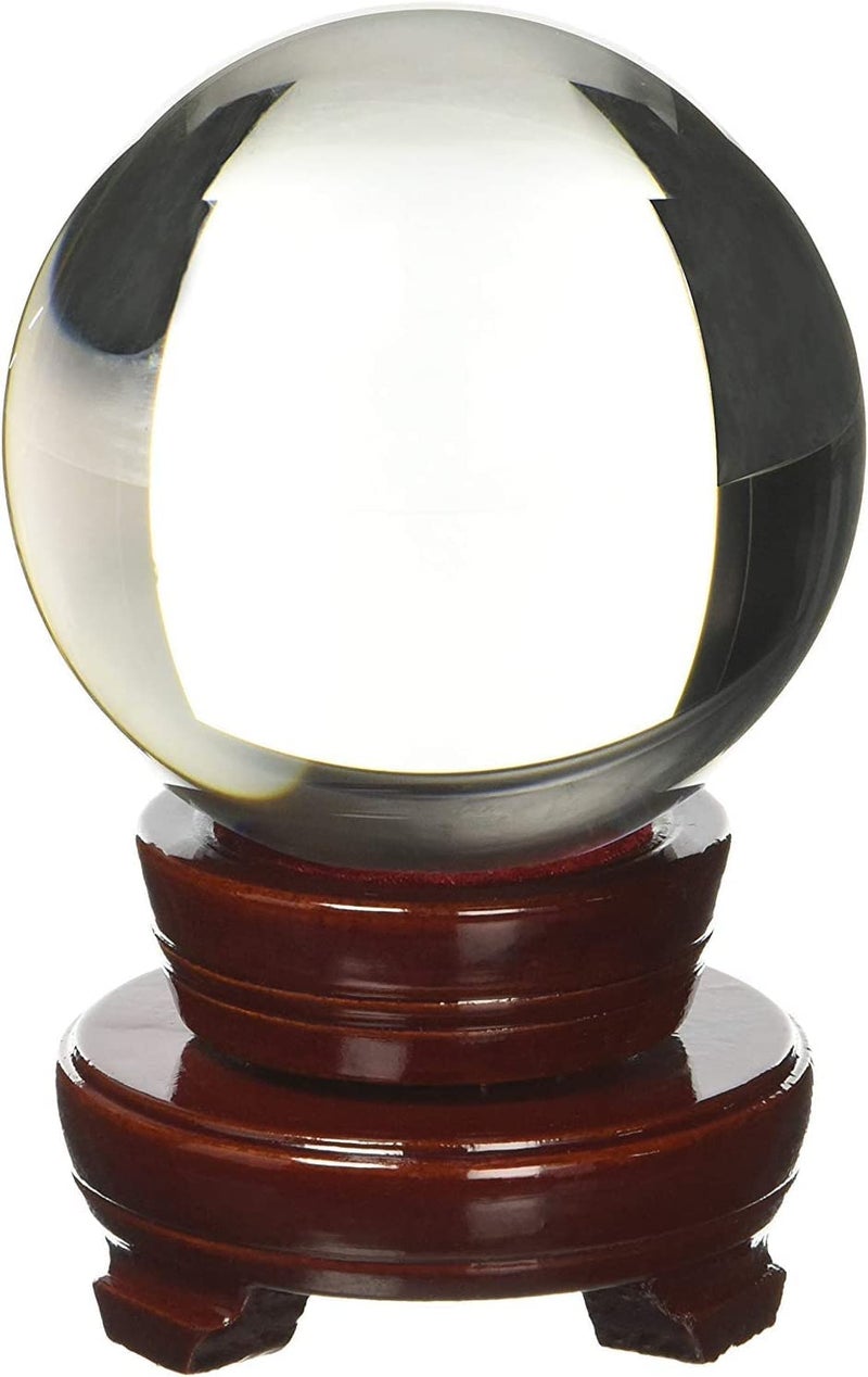 Amlong Crystal Meditation Divnation Sphere Feng Shui Crystal Ball, Lensball, Decorative Ball with Wooden Stand and Gift Box, Clear, 4.2 inch (110mm) Diameter - Image 1