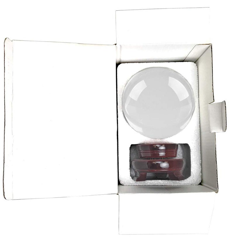 Amlong Crystal Meditation Divnation Sphere Feng Shui Crystal Ball, Lensball, Decorative Ball with Wooden Stand and Gift Box, Clear, 4.2 inch (110mm) Diameter - Image 3