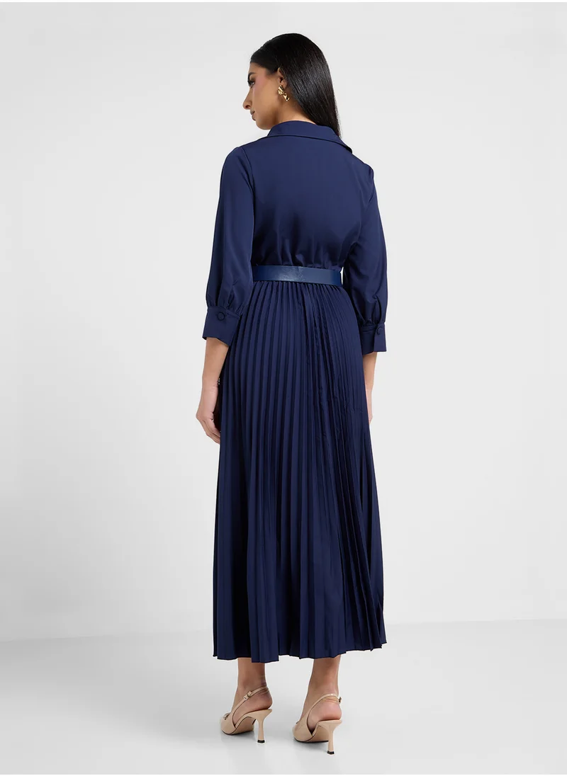 ELLA Belted Wrap Dress With Pleats