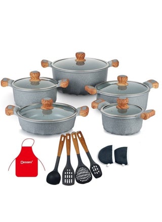 17-Pieces Granite Coated Cookware Set Includes 20 24 28 and 32cm Casserole with Lid  32cm Shallow Casserole with Lid and 7 Pieces Cooking Tools - pzsku/Z3DC4EDD8E0CF852FBD4FZ/45/_/1679001397/d4b9fe8c-592c-4450-9d0d-135bfd86c75d