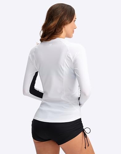 SANTINY Women's Rash Guard Zipper Pockets UPF50+ Sun Protection Long Sleeve Swimsuit Top Zip Front Swim Shirt for Women (White_M) - Image 3