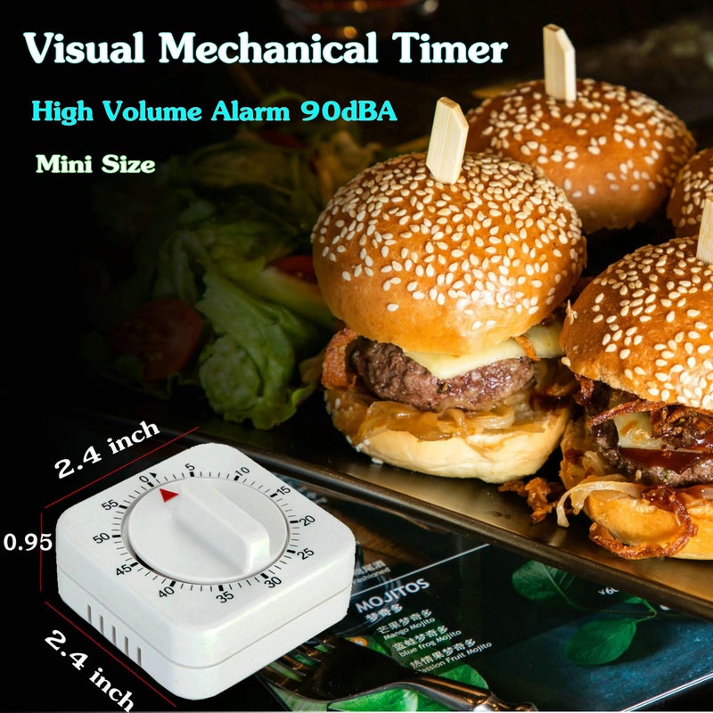 NUOSWEK Square 60 Minute Mechanical Kitchen Timer - Visual Kitchen Cooking Timer Clock with Loud Alarm - No Batteries Required-Manual Countdown Timer for Classroom, Home, Study and Cooking (White) - Image 4