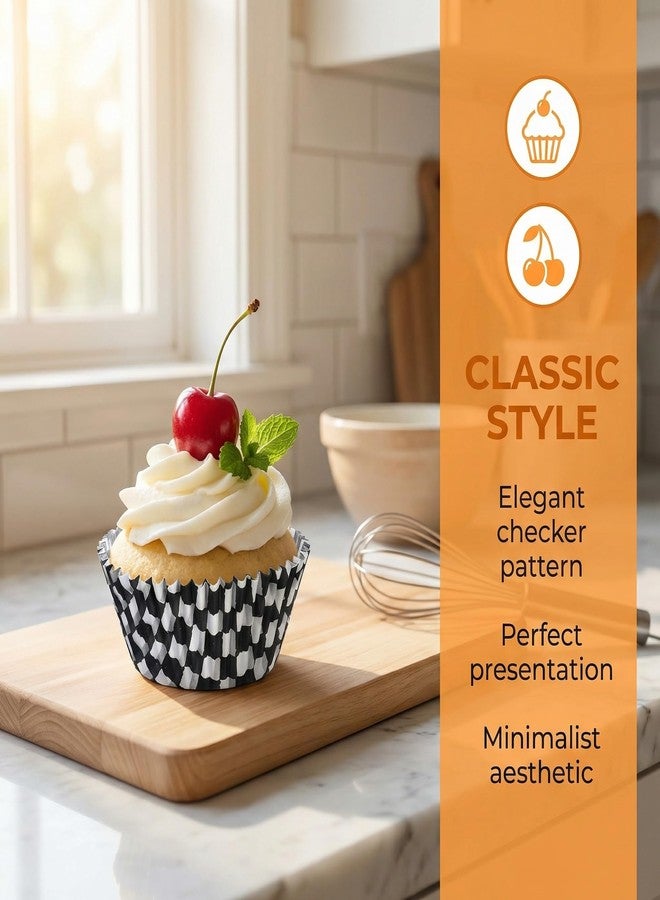 Wionin 100pcs Cupcake Paper Cups Black and White Baking Cups Wraps Muffin Liners Checkerboard Cup Wraps Race Car Cupcake Liners Party Decorations - Image 3