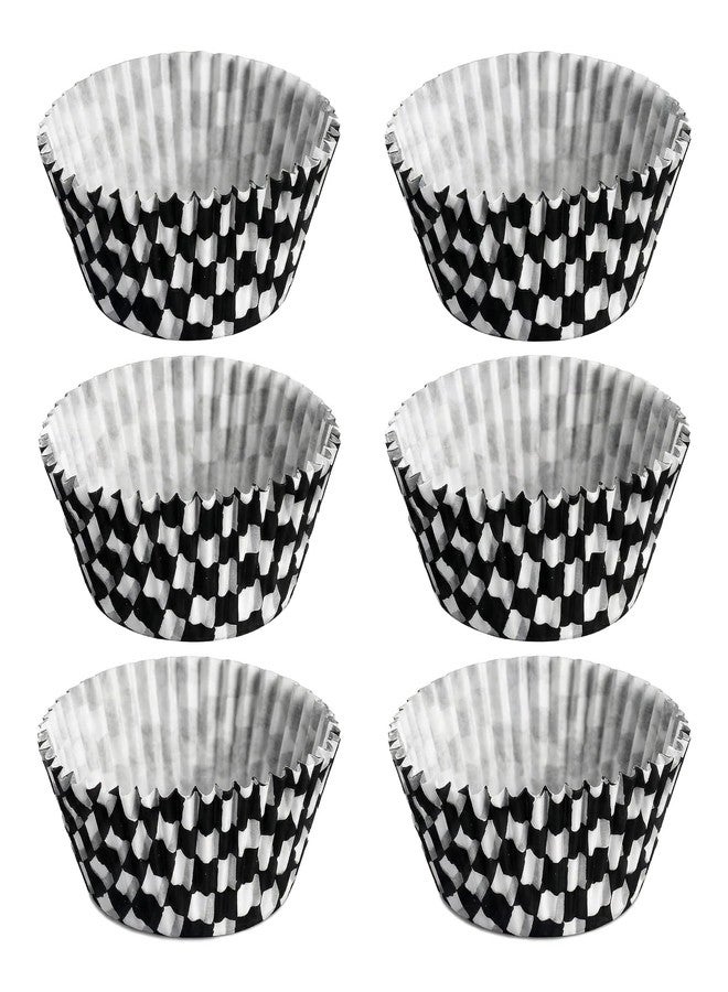 Wionin 100pcs Cupcake Paper Cups Black and White Baking Cups Wraps Muffin Liners Checkerboard Cup Wraps Race Car Cupcake Liners Party Decorations - Image 1