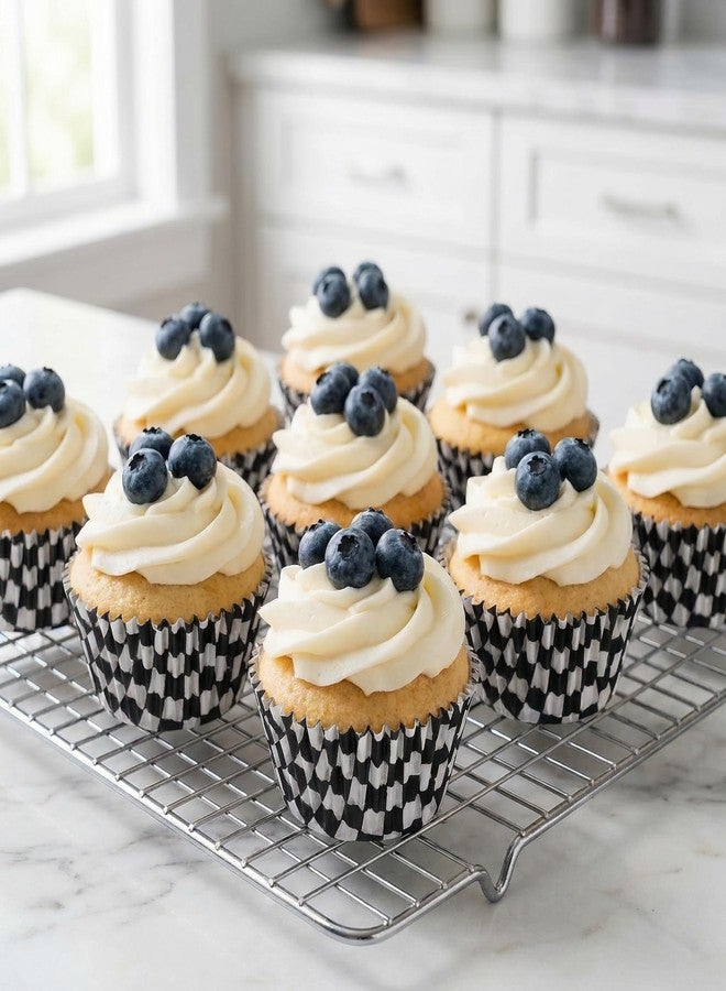 Wionin 100pcs Cupcake Paper Cups Black and White Baking Cups Wraps Muffin Liners Checkerboard Cup Wraps Race Car Cupcake Liners Party Decorations - Image 5