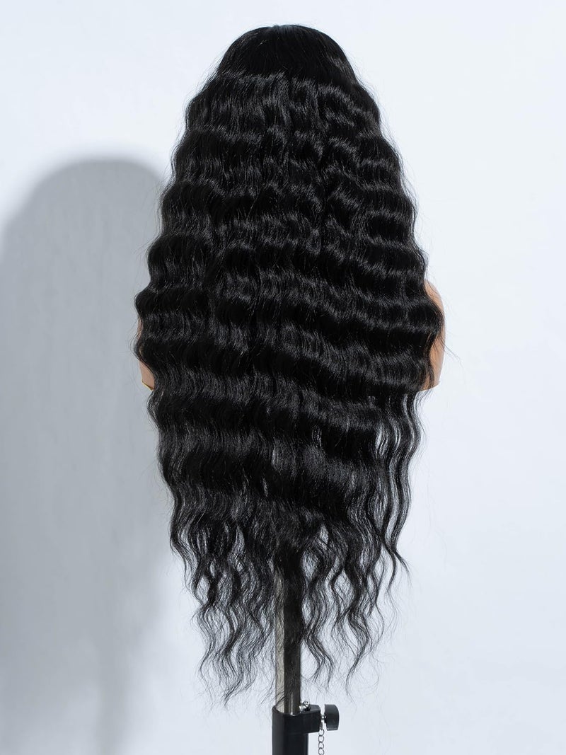 Joedir Lace Front Wigs 30" Long Wavy Synthetic Wig 4.5" Deep Part HD Transparent Lace With Baby Hair For Women 130% Density Wigs(Black Color) - Image 4