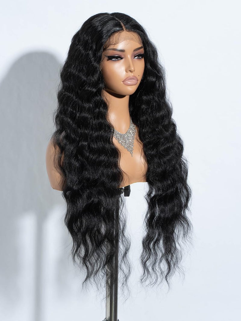 Joedir Lace Front Wigs 30" Long Wavy Synthetic Wig 4.5" Deep Part HD Transparent Lace With Baby Hair For Women 130% Density Wigs(Black Color) - Image 3