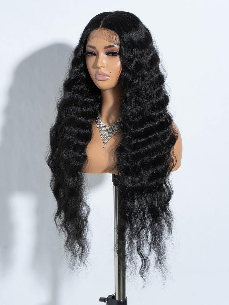 Joedir Lace Front Wigs 30" Long Wavy Synthetic Wig 4.5" Deep Part HD Transparent Lace With Baby Hair For Women 130% Density Wigs(Black Color) - Image 2
