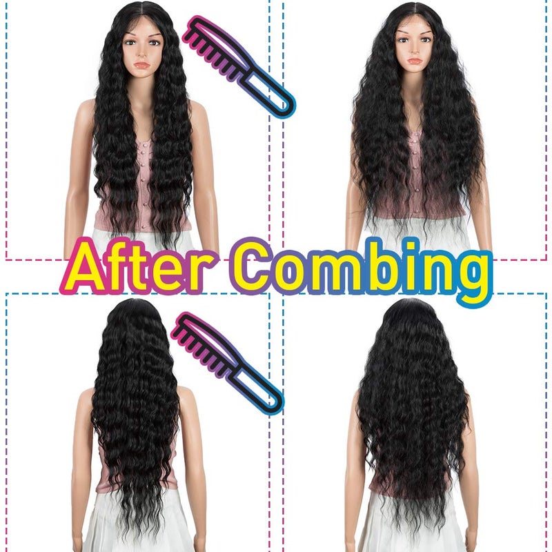 Joedir Lace Front Wigs 30" Long Wavy Synthetic Wig 4.5" Deep Part HD Transparent Lace With Baby Hair For Women 130% Density Wigs(Black Color) - Image 5