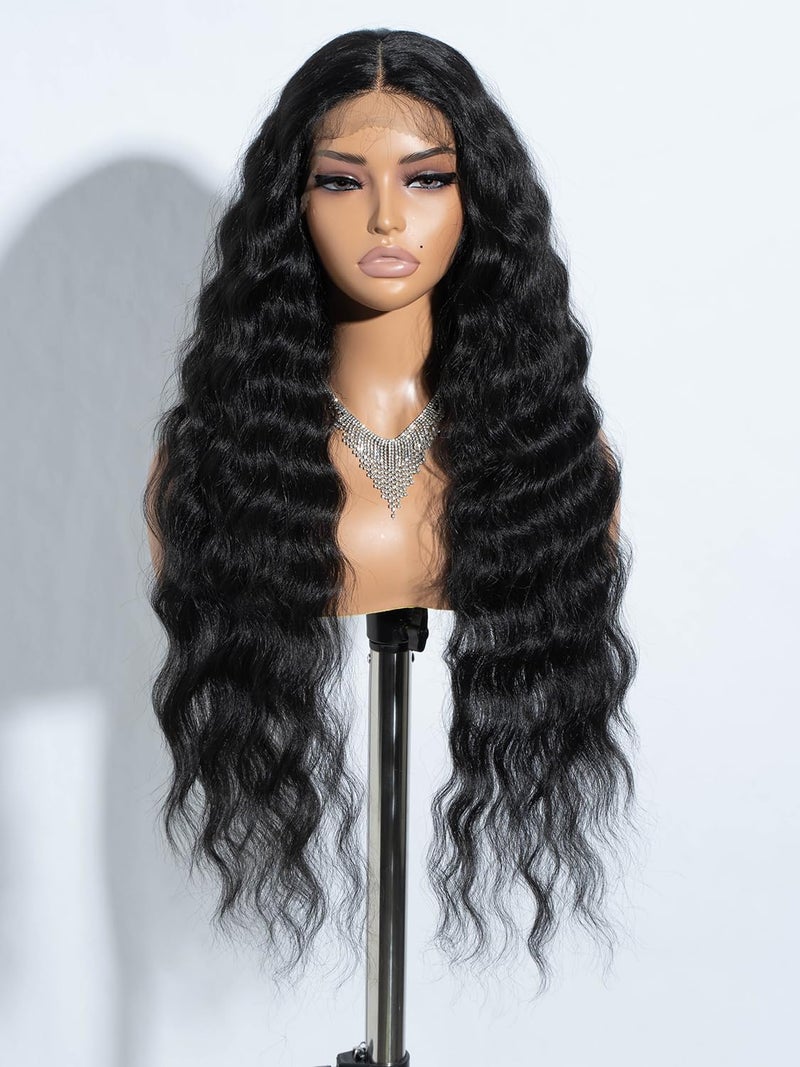 Joedir Lace Front Wigs 30" Long Wavy Synthetic Wig 4.5" Deep Part HD Transparent Lace With Baby Hair For Women 130% Density Wigs(Black Color) - Image 1