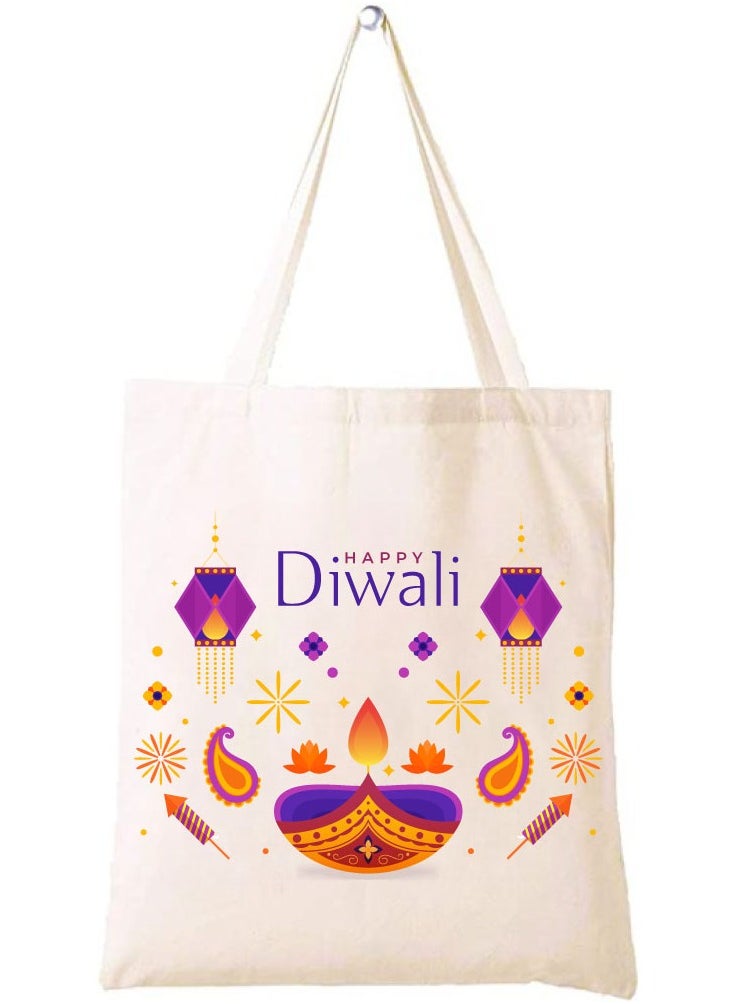 PRINTSHOP4ME Happy Diwali Printed Canvas Cotton Bags-Gifts For Friends And Family-Reusable Party Bags  - Image 1