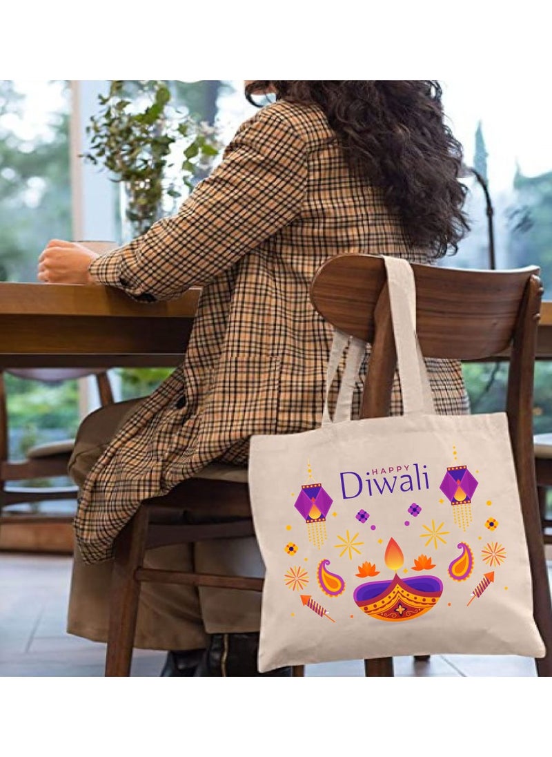PRINTSHOP4ME Happy Diwali Printed Canvas Cotton Bags-Gifts For Friends And Family-Reusable Party Bags  - Image 3