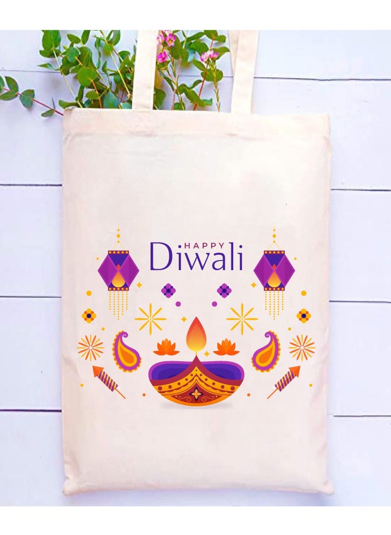 PRINTSHOP4ME Happy Diwali Printed Canvas Cotton Bags-Gifts For Friends And Family-Reusable Party Bags  - Image 2