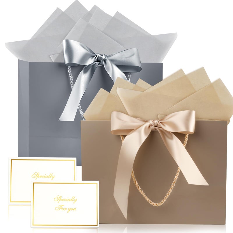 Ninsula 2 Pcs Large Gift Bag, Birthday Gift Bag With 2-Color Ribbon, 2 Greeting Cards and 4 Sheets Tissue Paper, Portable Paper Gift Bag for Birthday Parties, Wedding Parties, Baby Showers, Christmas - Image 1
