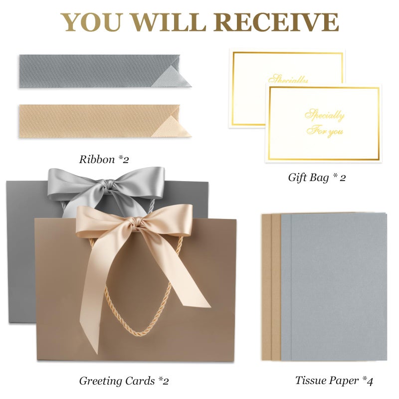 Ninsula 2 Pcs Large Gift Bag, Birthday Gift Bag With 2-Color Ribbon, 2 Greeting Cards and 4 Sheets Tissue Paper, Portable Paper Gift Bag for Birthday Parties, Wedding Parties, Baby Showers, Christmas - Image 5