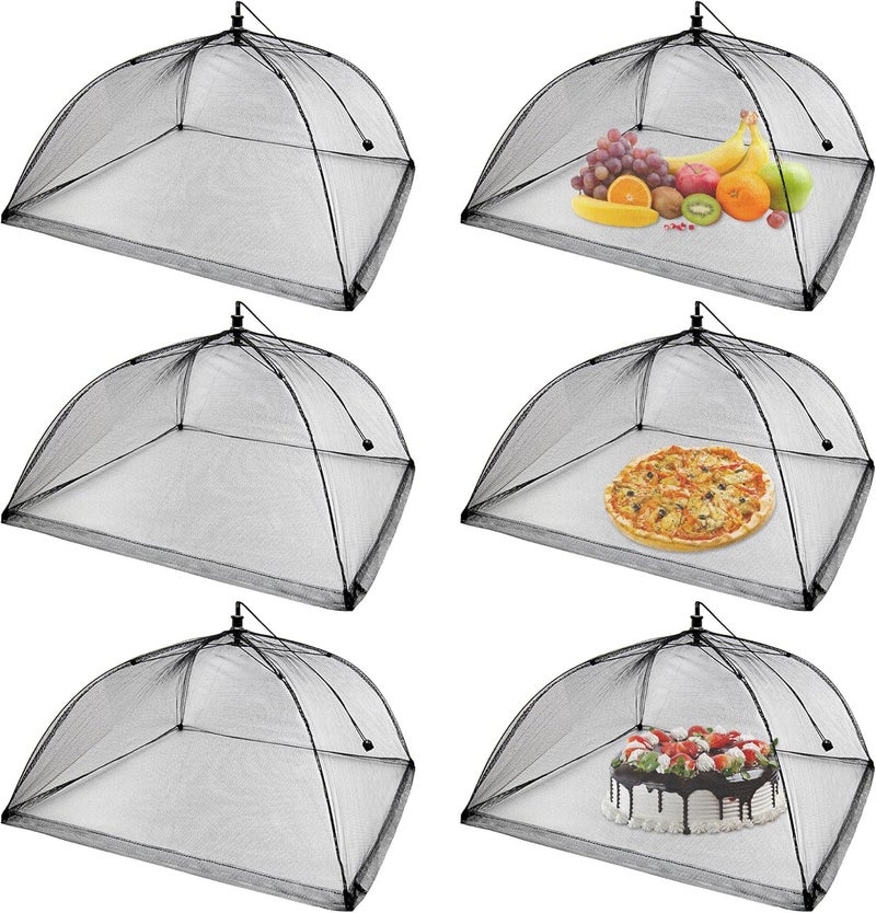 Inn Diary Food Tent Covers 6PC Pop-Up Mesh Food Covers 17"x17" Black Food Tents for Picnics,Outdoors,Parties,BBQ,Reusable and Collapsible - Image 1