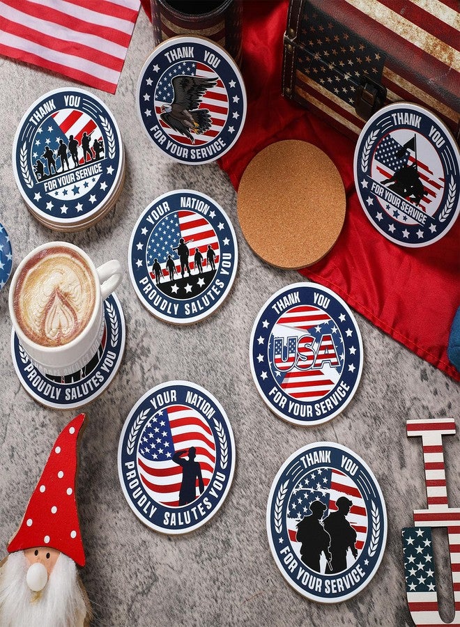 Potchen 12 Pcs Thank You for Your Service Coasters Absorbent Veteran Appreciation Coasters with Cork Base Patriotic USA Military Retirement Appreciation Gifts for Veterans Day Kitchen Home Bar - Image 3