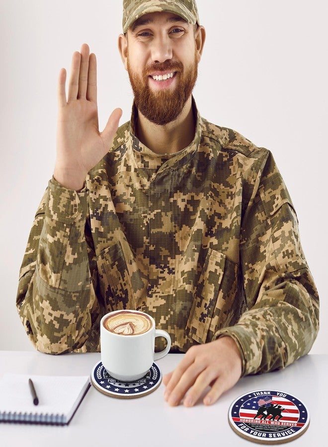 Potchen 12 Pcs Thank You for Your Service Coasters Absorbent Veteran Appreciation Coasters with Cork Base Patriotic USA Military Retirement Appreciation Gifts for Veterans Day Kitchen Home Bar - Image 4