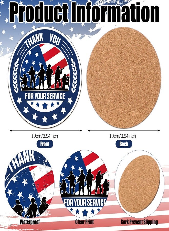 Potchen 12 Pcs Thank You for Your Service Coasters Absorbent Veteran Appreciation Coasters with Cork Base Patriotic USA Military Retirement Appreciation Gifts for Veterans Day Kitchen Home Bar - Image 2
