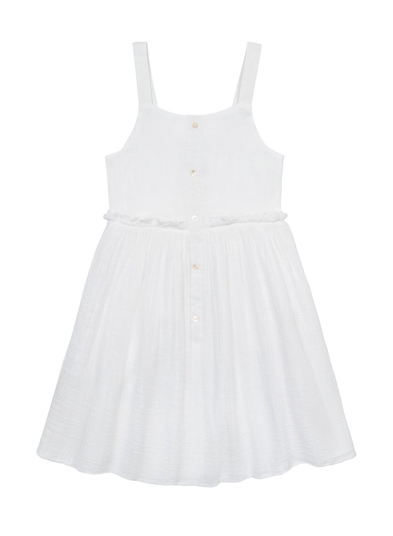 مينوتي فستان قطن بناتي أطفال بحمالات وزر أمامي وكشكشة ناعمة - Image 1